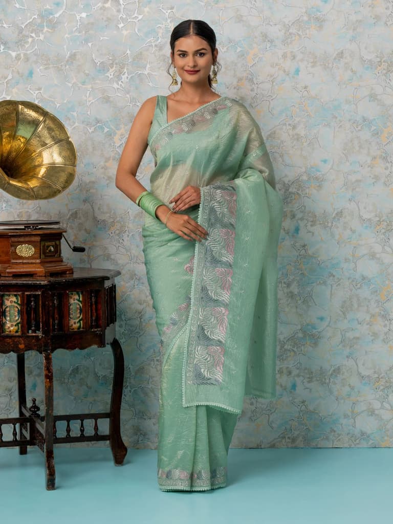 Mimosa Women's Woven Design Banarasi Style Tissue Crush Saree With Blouse Piece : SA00002008PSFREE — photo 3