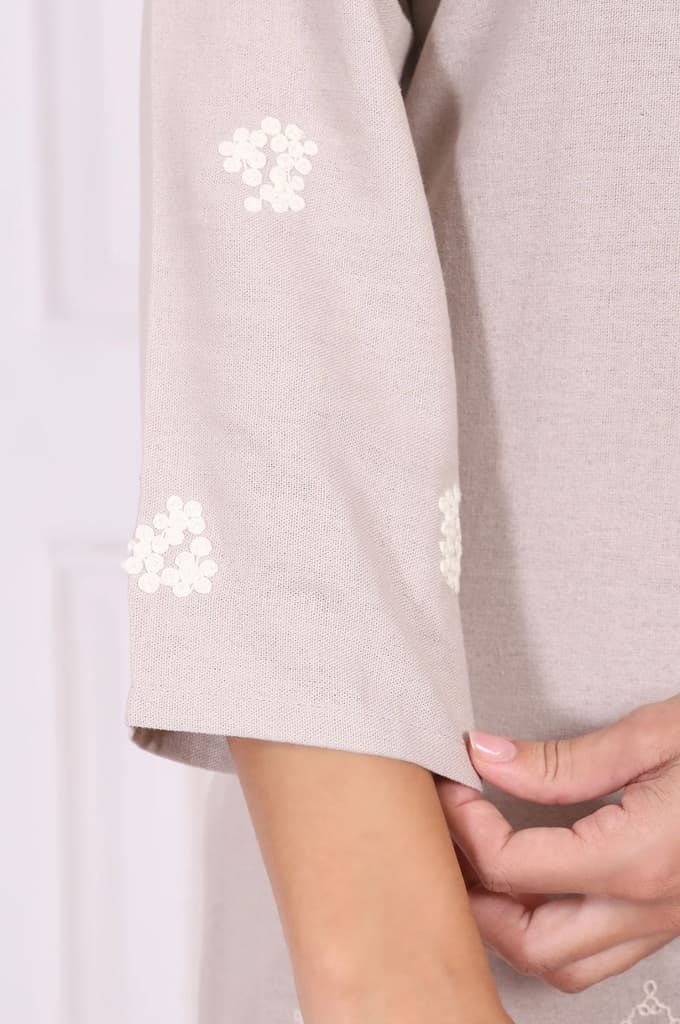 Beige Embroidered Rayon Straight Kurta and Straight Pants Co-ord Set — photo 7