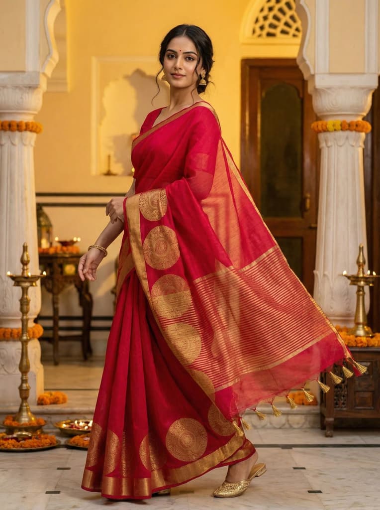 MIMOSA Women's Woven Design Kanjivaram Style Art Silk Saree with Blouse Piece - Rani ( SA00003148RNFREE ) — Default Title