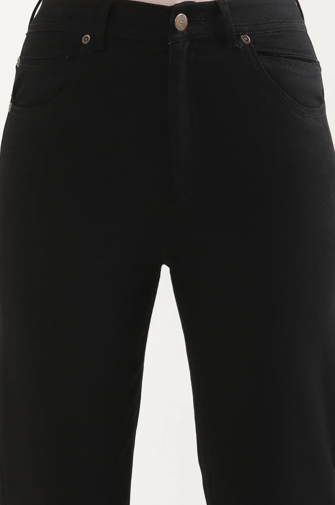 Black Solid Straight Fit Denim Pants With Side Slit — photo 6