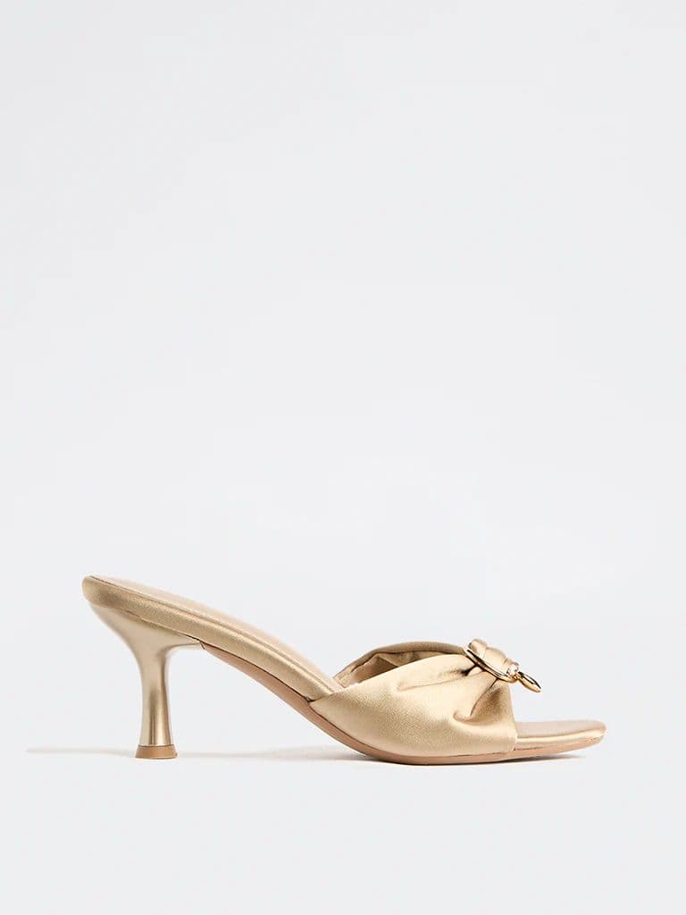LUNA BLU Champagne Satin Heart-Detail Heel-Sandals — photo 3