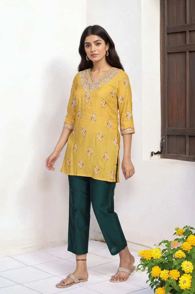 Mustard Embroidered Straight Rayon Kurta — photo 6