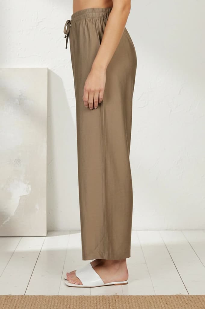 Gold Solid Rayon Relaxed Fit Flared Pants — photo 3