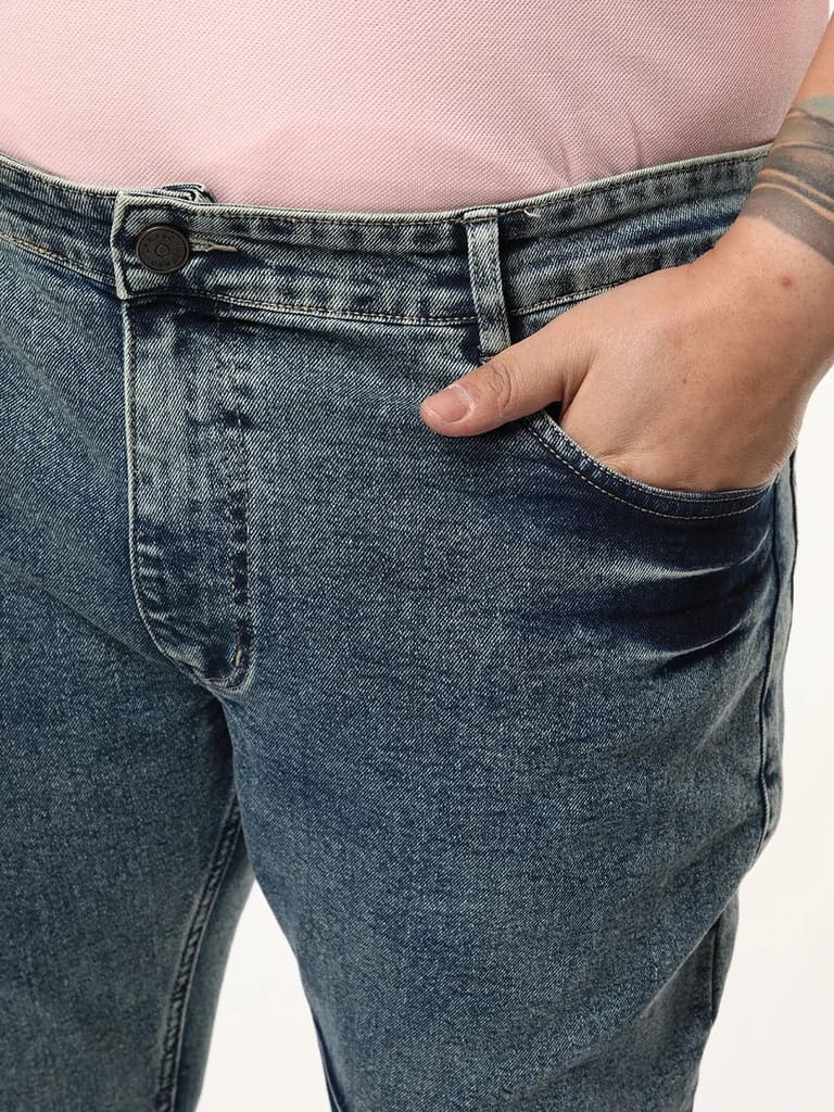 Plus Men's Light Blue Bootcut Fit Mid Rise Acid Wash Jeans Stretchable — photo 5