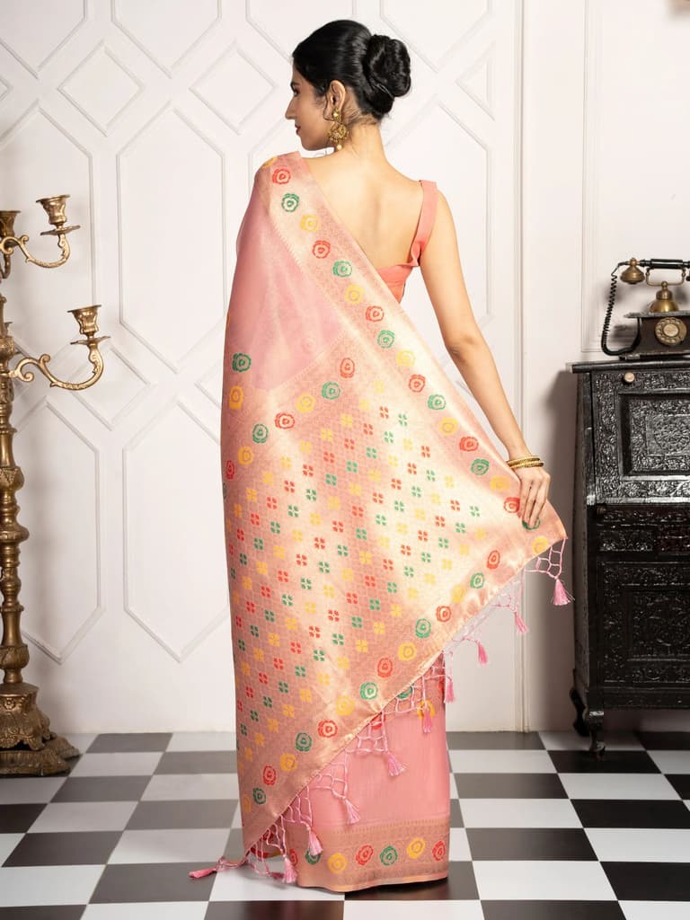 Mimosa Women's Woven Design Banarasi Style Art Silk Saree With Blouse Piece : SA00002082PNKFREE — photo 4