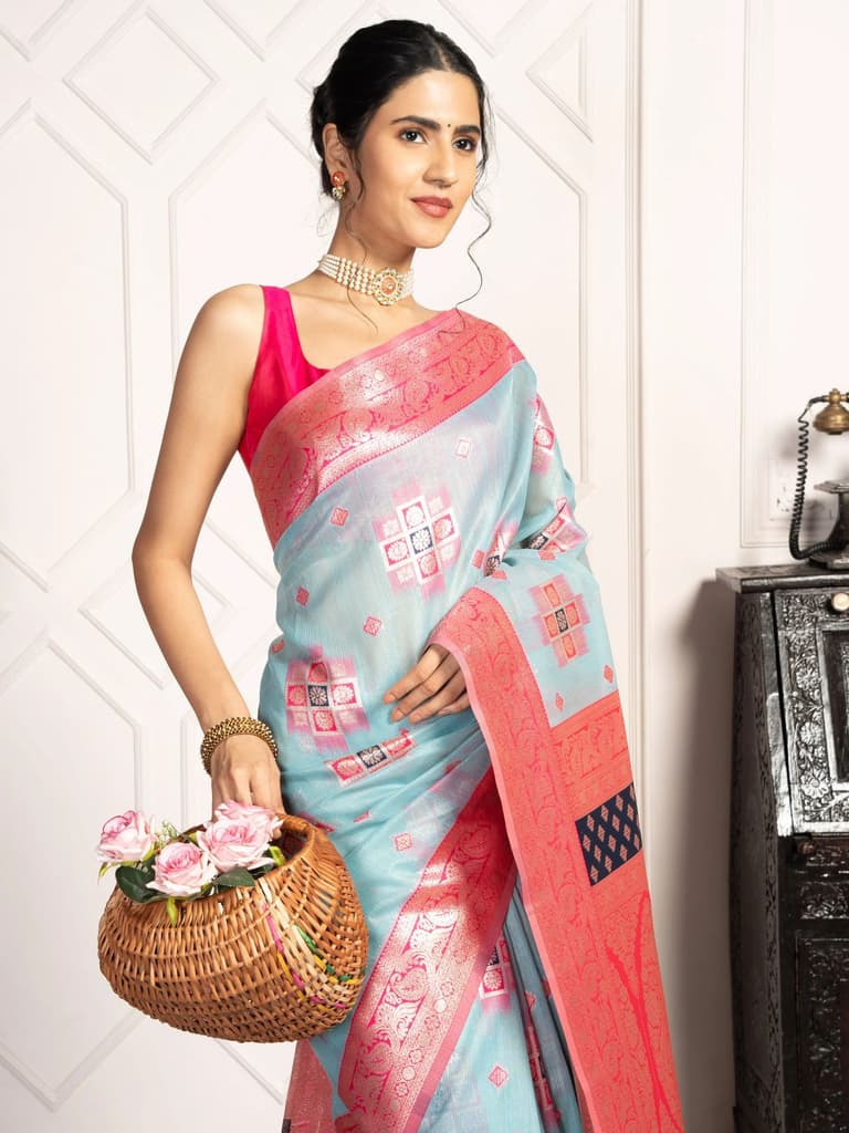 Mimosa Women's Woven Design Kanjivaram Style Art Silk Saree With Blouse Piece : SA00002072SFFREE — Saffire