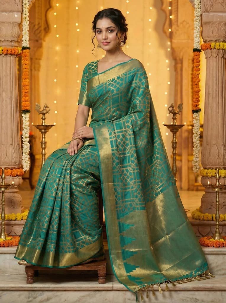 MIMOSA Women's Woven Design Banarasi Style Art Silk Saree with Blouse Piece - Saffire ( SA00003121SFFREE ) — photo 4