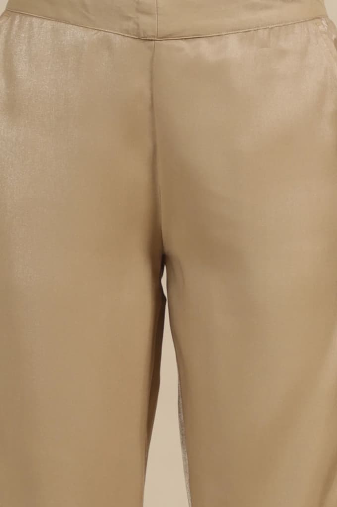 Gold Solid Straight Fit Trousers With Elasticated Waist — photo 6