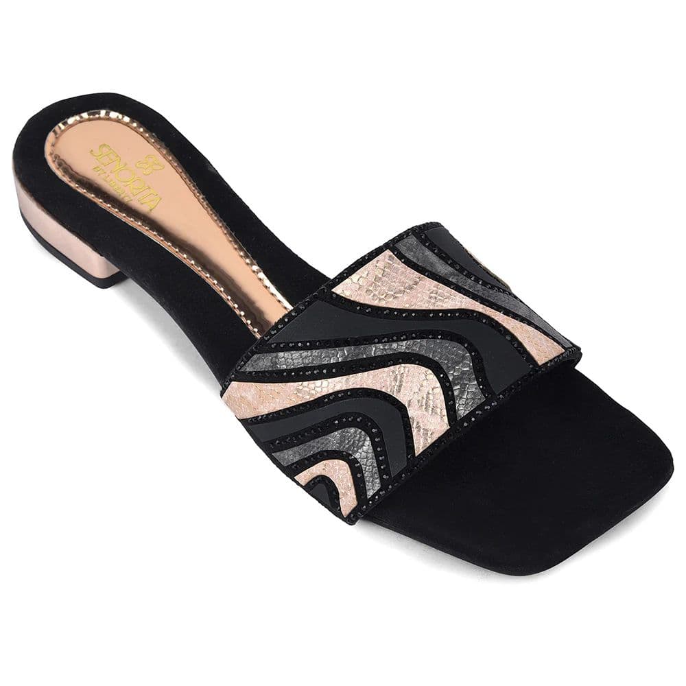 Senorita STY-153E Black Casual Slip on Slippers for Women — 3/36 / Black