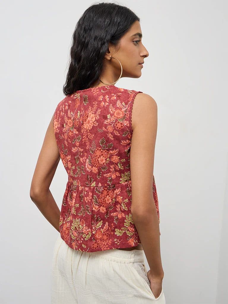 Bombay Paisley Rust Floral Design Ruched Cotton Top — photo 4