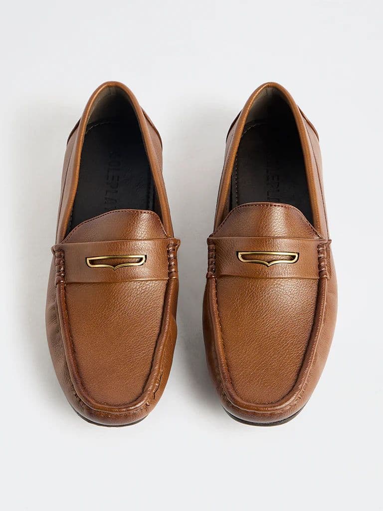 SOLEPLAY Tan Hardware-Detailed Textured Loafers — photo 3