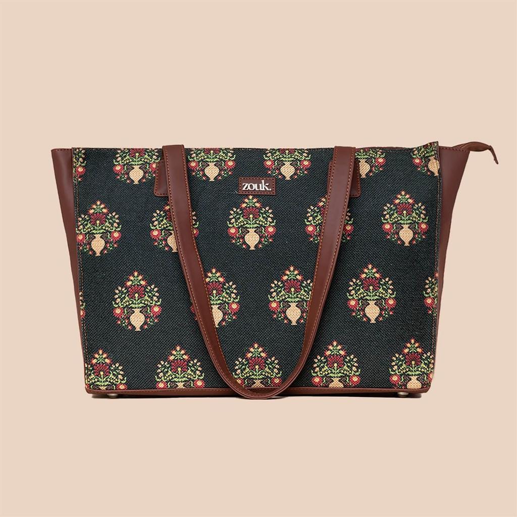 Royal Green Mogra Print Office Tote Bag