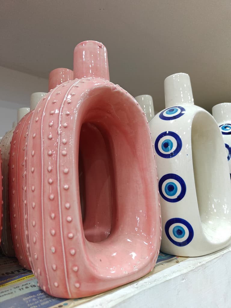 Pink Vase with Eye Design | Ceramic | Home Decor | Eye-catching