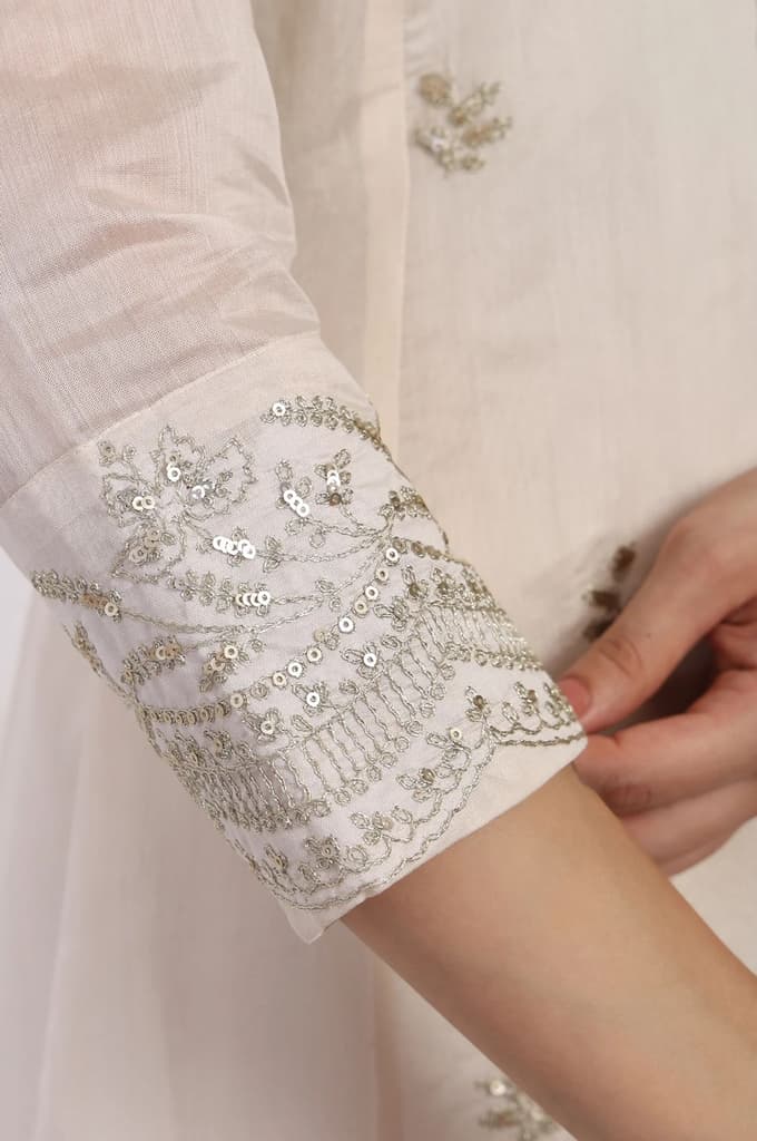 Off-White Embroidered A-Line Kurta with Straight Pant and Dupatta Set — photo 7
