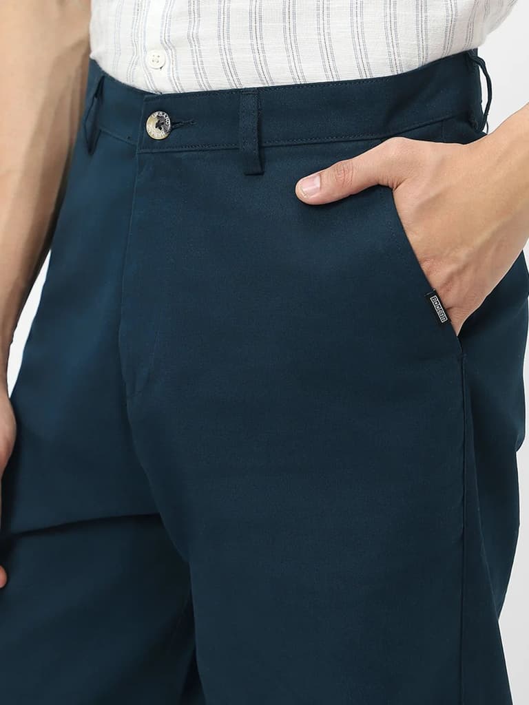 Men's Navy Loose Baggy Fit Solid Chino Trousers Non-Stretchable — photo 5