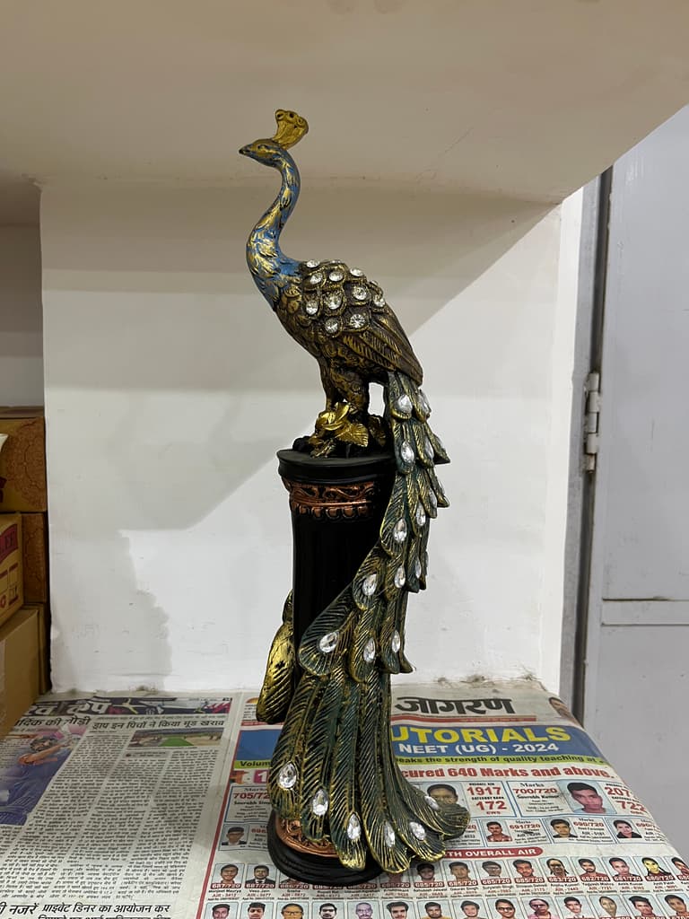 Golden Peacock Feather Statue | Decorative | Gold | Peacock Feather