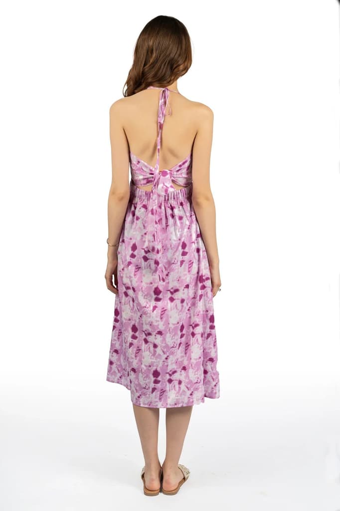 Pink Tie & Dye V Neck Sleeveless Midi Dress — photo 3
