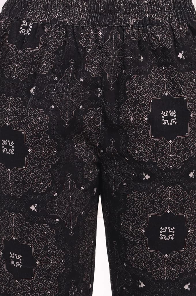 Black Ethnic Motifs Printed Embroidered Pure Cotton Straight Kurta and Pants Set — photo 7
