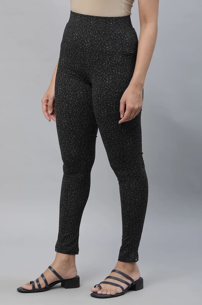 Black Printed Skinny Fit Tights With Elasticated Waist — photo 2