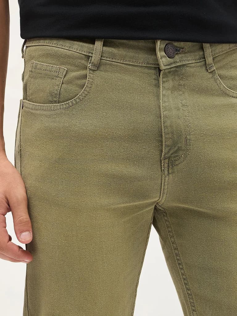 Men's Ice Grey Regular Fit Whisker Wash Yellow Tint Denim Jeans Stretchable — photo 6