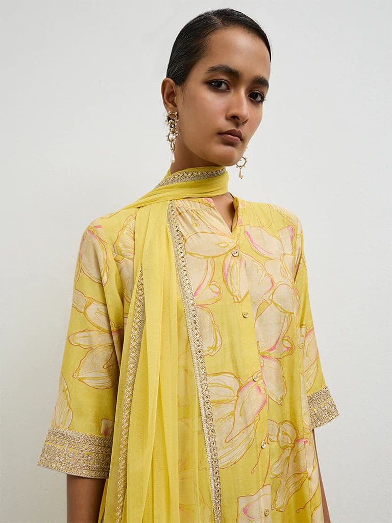 Vark Yellow Floral Pattern A-Line Ethnic Set — photo 3