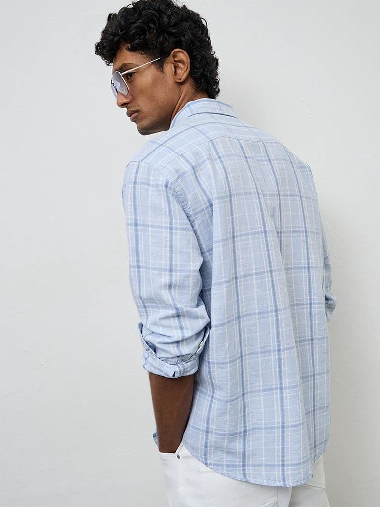 WES Casuals Light Blue Relaxed-Fit Cotton-Blend Shirt — photo 4