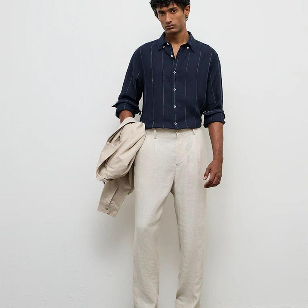 Ascot Beige Mid-Rise Relaxed-Fit Trousers