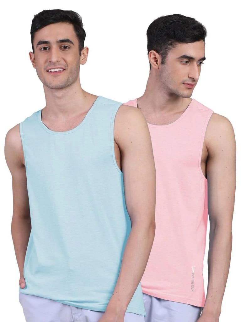 Twin Skin Organic Bamboo Vest - Active Fit (Pack of 2) — Chalk Blue; Pastel Peach / S / Men