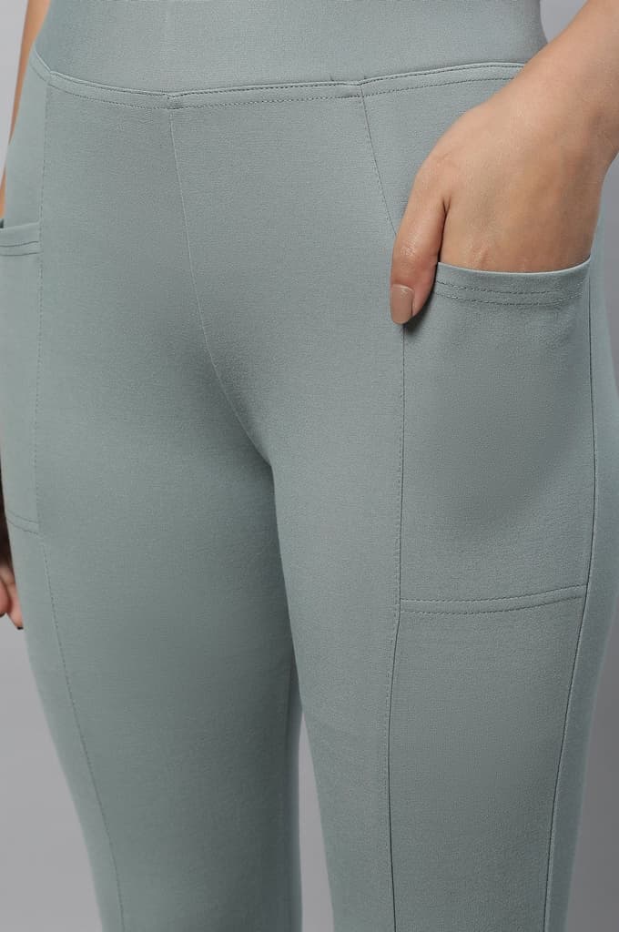 Green Solid Skinny Fit Yoga Tights With Elasticated Waistband — photo 7