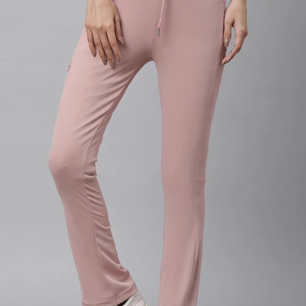 Pink Solid Boot Cut Pants With Drawstring
