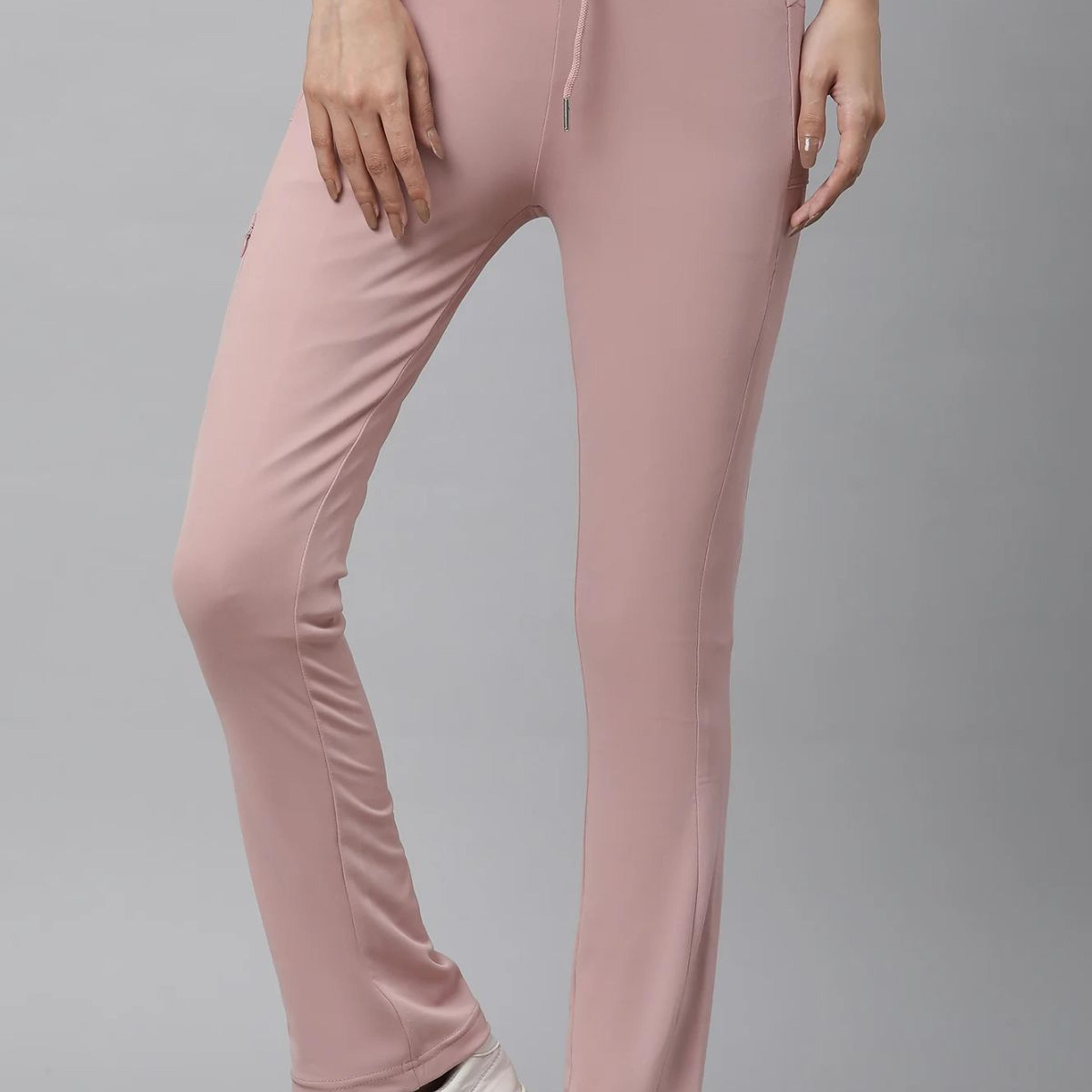 Pink Solid Boot Cut Pants With Drawstring