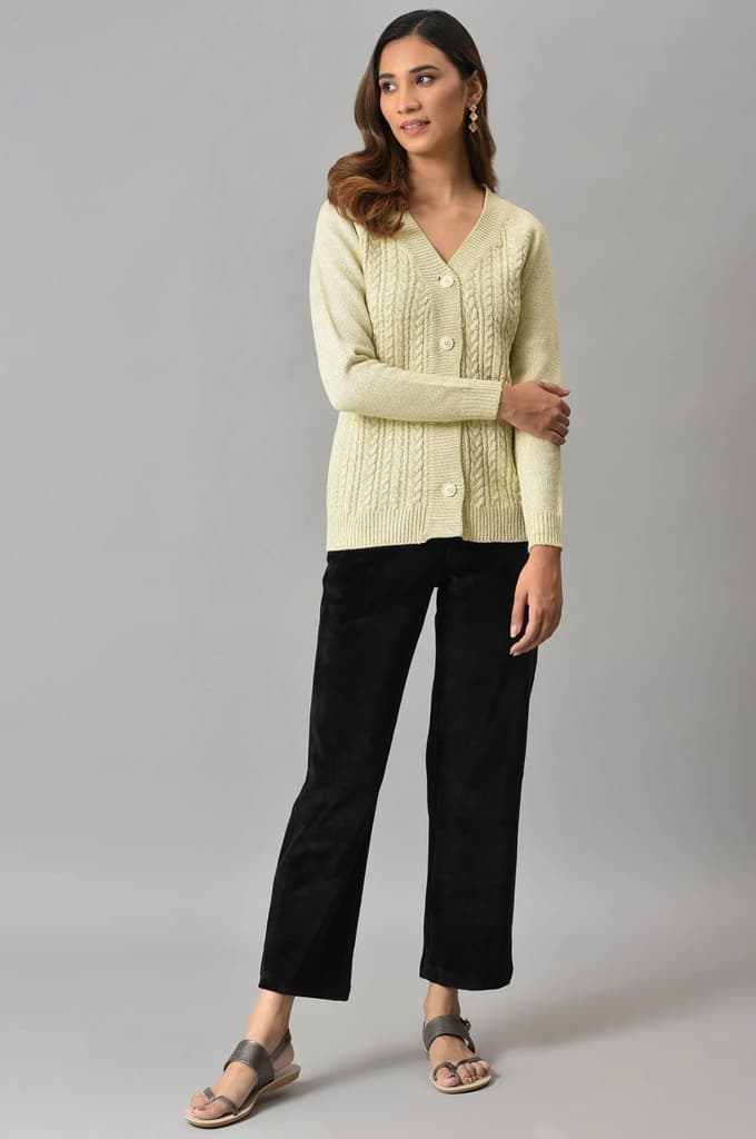 Black Solid Straight Fit Cotton Trousers With Elasticated Waist — photo 6