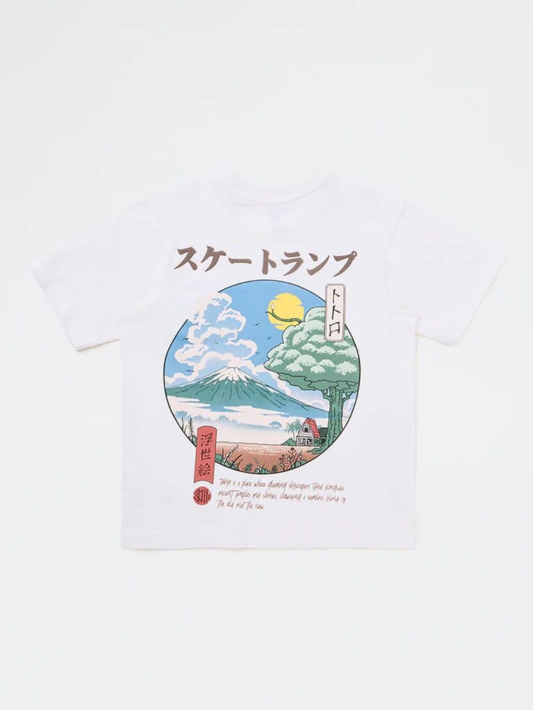 Y&F Kids Boys Off-White Scenic-Inspired Cotton T-Shirt — photo 4