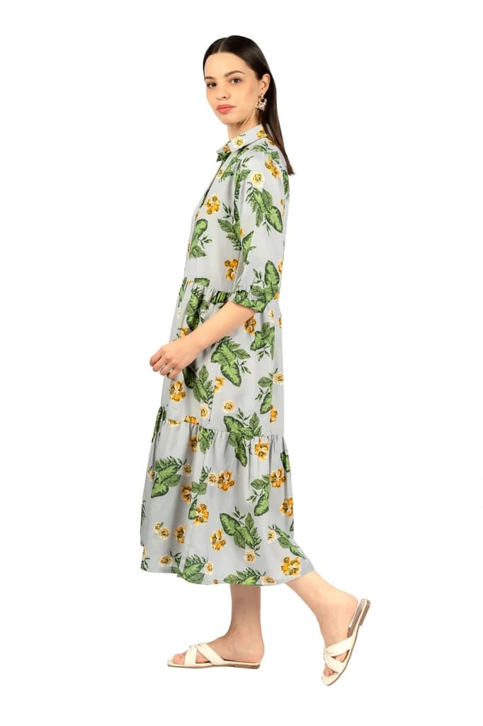 Grey & Green Floral Loose Midi Dress — photo 4