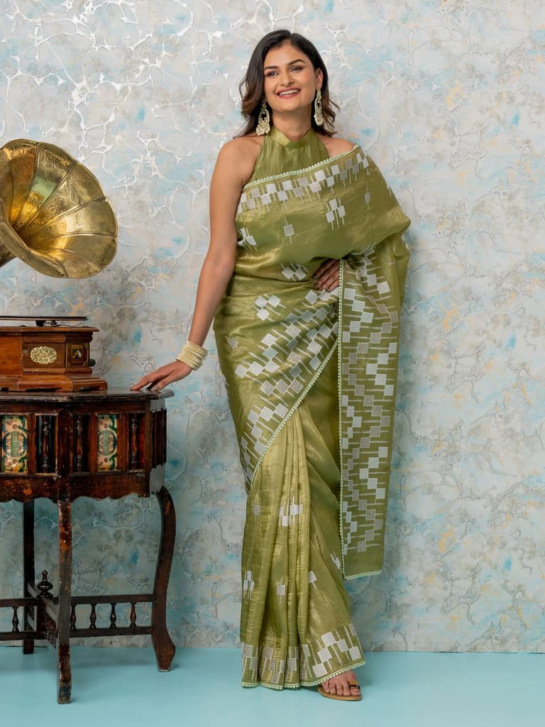 Mimosa Women's Woven Design Banarasi Style Tissue Crush Saree With Blouse Piece : SA00002009OLFREE — photo 4