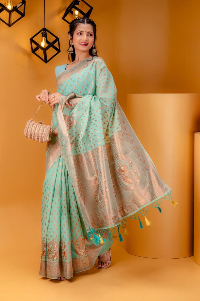 Mimosa Women's Woven Design Banarasi Style Art Silk Saree With Blouse Piece : SA00001809RMFREE — photo 5