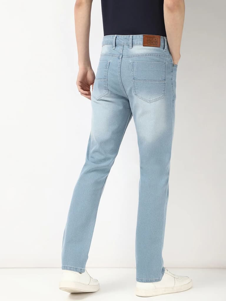 Men's Ice Blue Straight Fit Washed Jeans Stretchable — photo 4