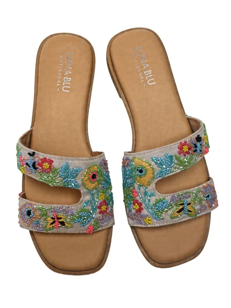 LUNA BLU Ivory Floral Embroidered Slip-On Sandals — photo 3