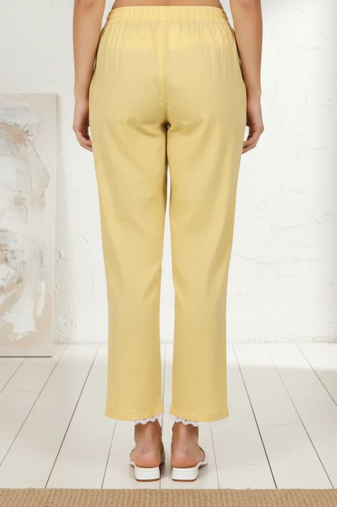 Yellow Solid Pure Cotton Ankle Length Mid Rise Straight Pants — photo 3