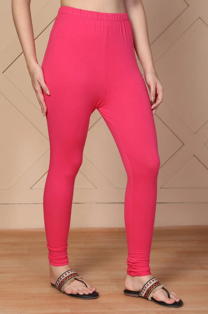 Pink Solid Skinny Fit Cotton Tight — photo 3