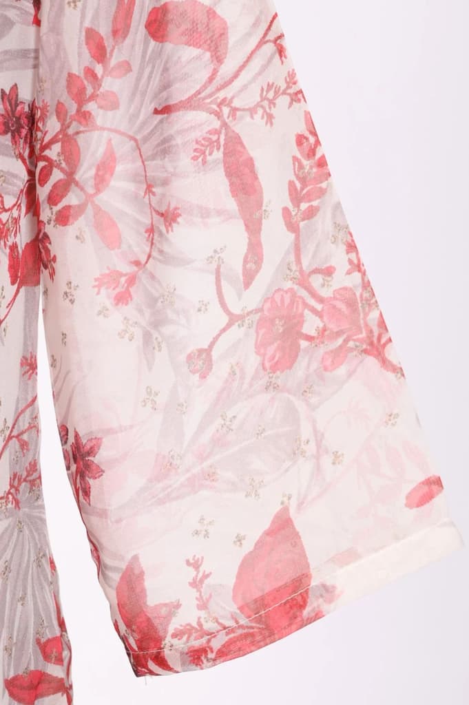 Off White Floral Printed Organza Straight Kurta — photo 7
