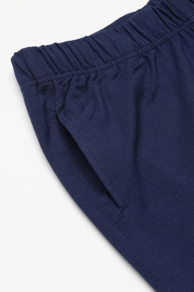 Navy Blue Solid Flared Cotton Pants With Elasticated Waist — photo 7
