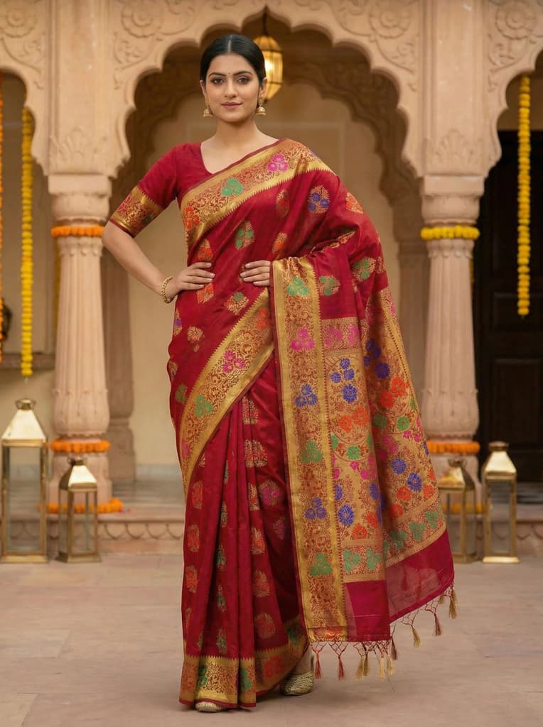MIMOSA Women's Woven Design Paithani Style Art Silk Saree with Blouse Piece - Maroon ( SA00003125MRFREE ) — photo 2
