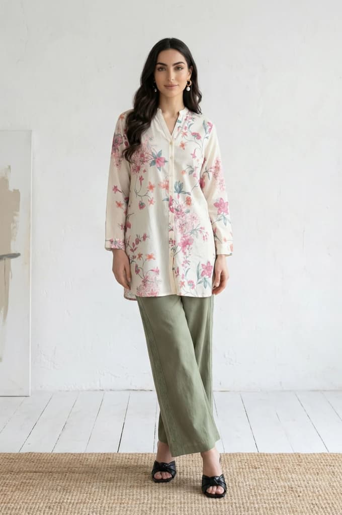 Olive Thread Embroidered Cotton Flax Ankle Length Relaxed Pants — photo 4