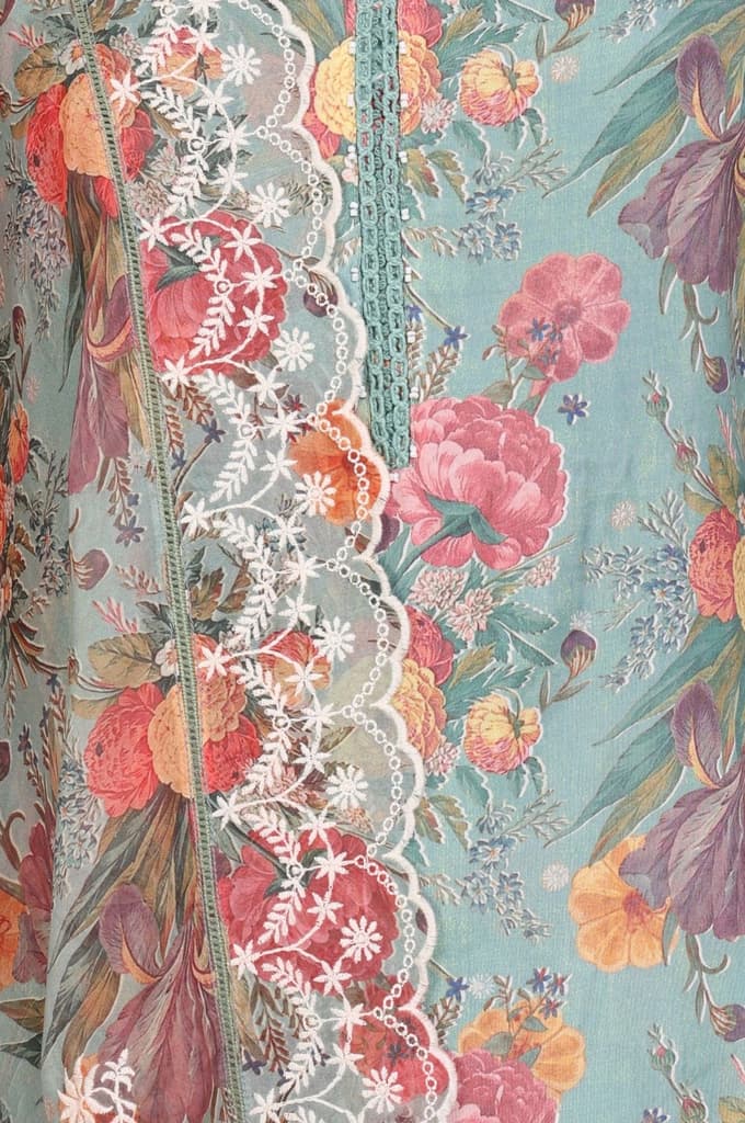 Sea Green Floral Printed Straight Kurta with Flared Pants and Dupatta Set — photo 7