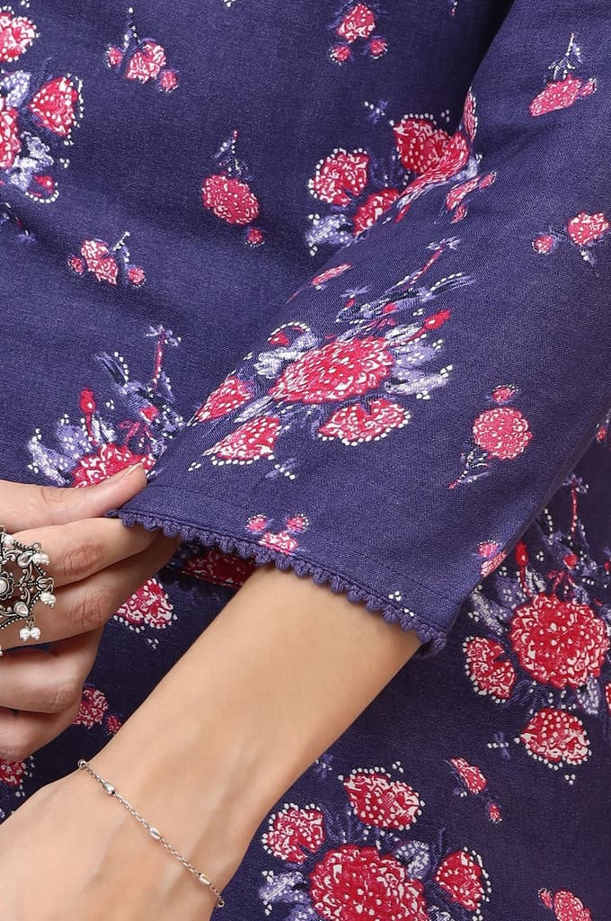 Purple Floral Printed Straight Kurta with Lace — photo 8