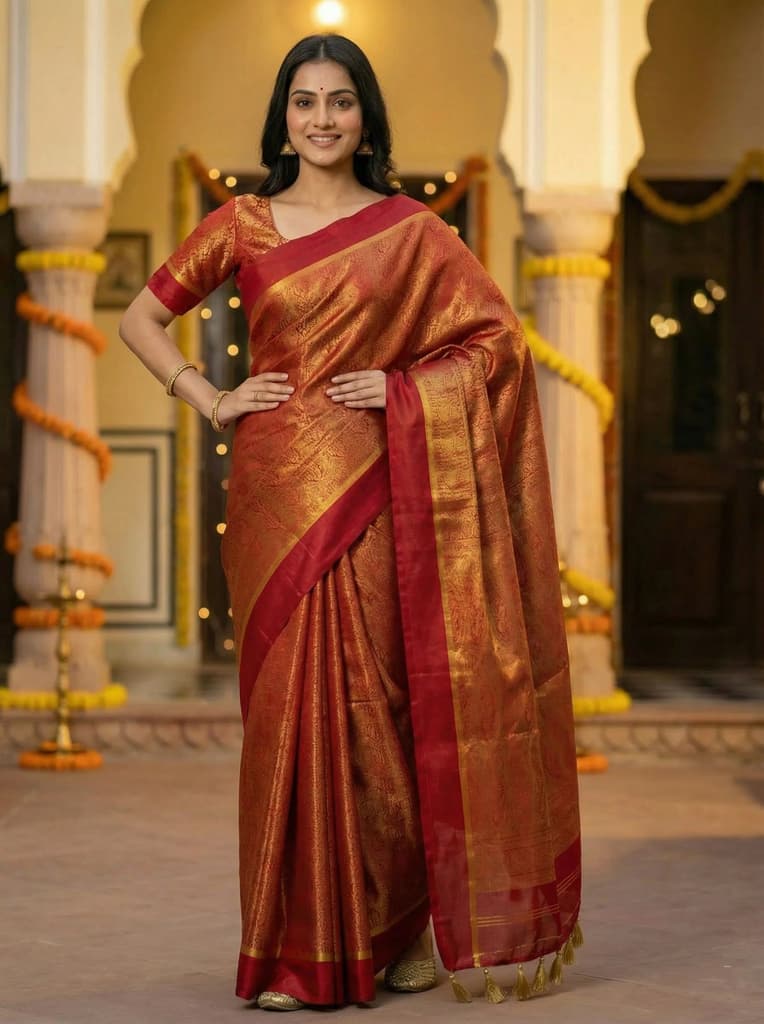 MIMOSA Women's Woven Design Mysore Silk Style Crepe Saree with Blouse Piece - Maroon ( SA00003134MRFREE ) — photo 2
