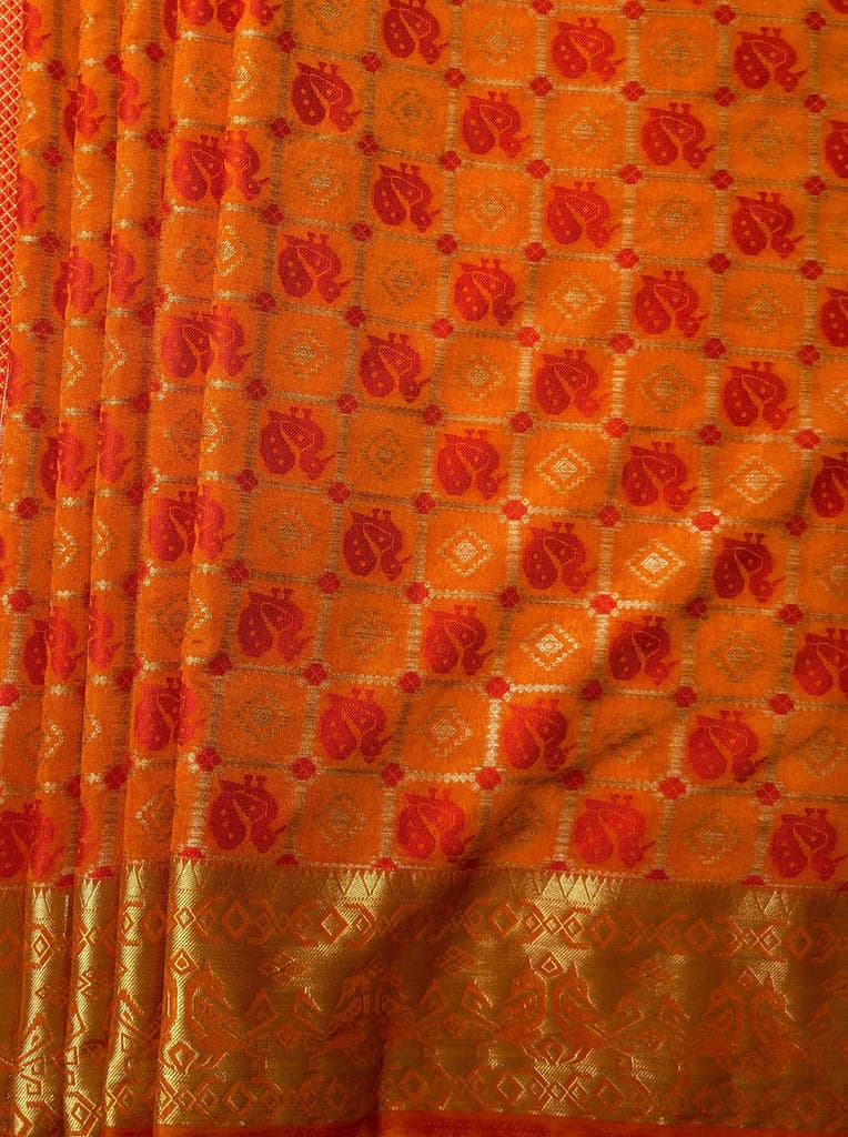 MIMOSA Women's Woven Design Patola Style Raw Silk Saree with Blouse Piece - Mustard ( SA00003139MSFREE ) — photo 6