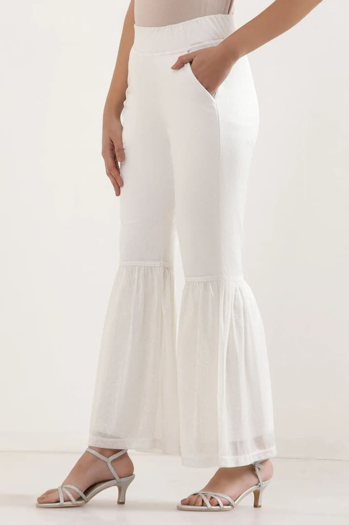 White Glitter Printed Flared Sharara With Elasticated Waist — photo 3
