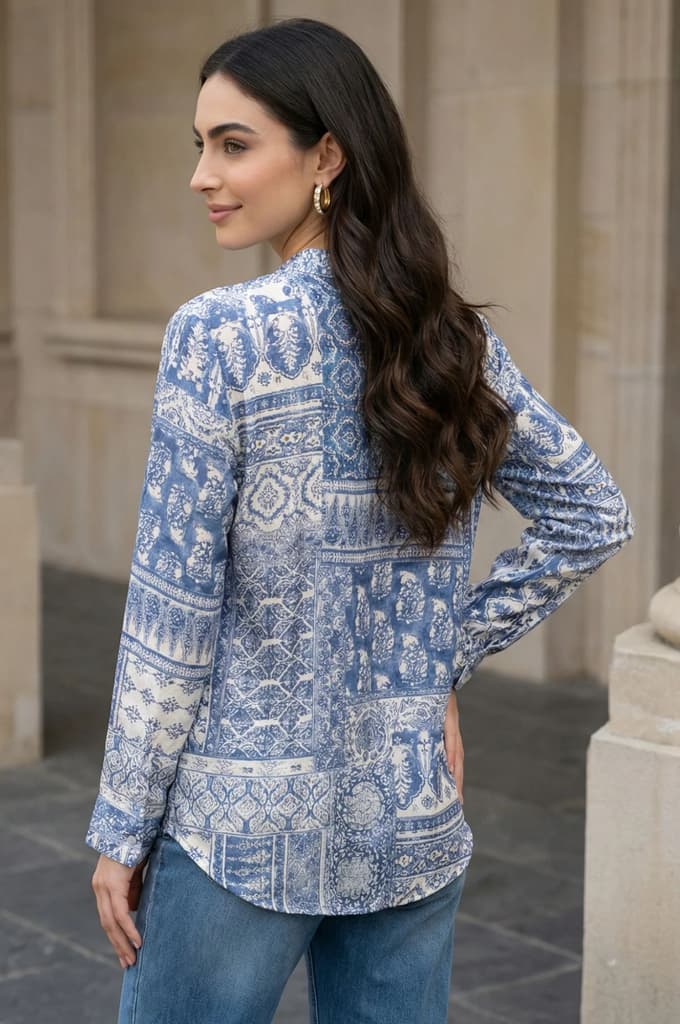 Blue Geometric Printed Straight Shirt — photo 4